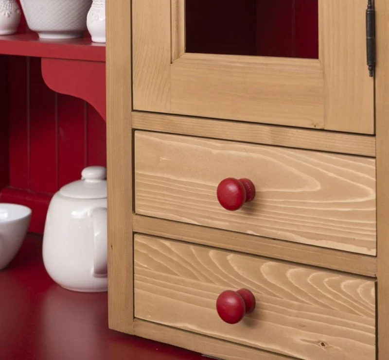 Casa Padrino Landhausstil Küchenschrank Naturfarben / Bordeauxrot 137 x 50 x H. 197 cm - 2 Teiliger Küchenschrank mit 5 Türen und 7 Schubladen - Landhausstil Küchenmöbel