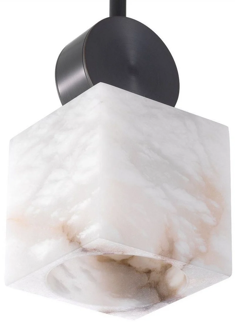 Casa Padrino Luxus Hängeleuchte Bronze / Alabaster 12 x 12 x H. 24 cm - Moderne Tischlampe mit quadratischem Alabaster Lampenschirm - Luxus Kollektion