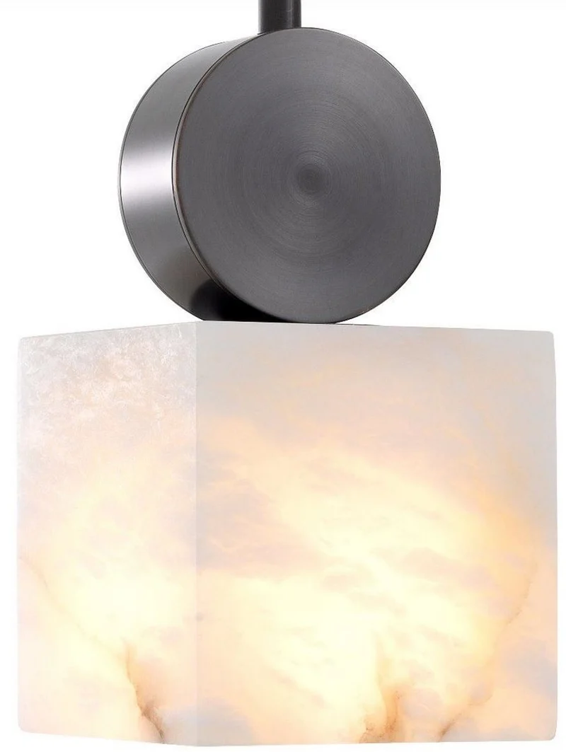 Casa Padrino Luxus Hängeleuchte Bronze / Alabaster 12 x 12 x H. 24 cm - Moderne Tischlampe mit quadratischem Alabaster Lampenschirm - Luxus Kollektion