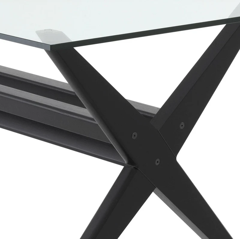 Casa Padrino Luxus Esstisch Schwarz 230 x 100 x H. 77 cm - Massivholz Küchentisch mit Glasplatte - Rechteckiger Esszimmertisch - Luxus Esszimmer Möbel