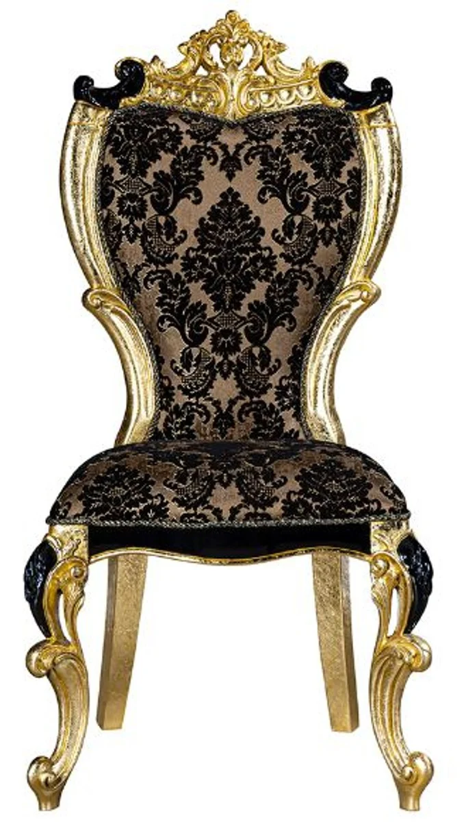 Casa Padrino Luxus Barock Esszimmer Set Braun / Schwarz / Gold - 1 Esstisch & 6 Esszimmerstühle - Prunkvolle Esszimmer Möbel im Barockstil