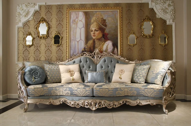 Casa Padrino Luxus Barock Wohnzimmer Set - 2 Sofas & 2 Sessel & 1 Couchtisch & 2 Beistelltische - Wohnzimmer Möbel im Barockstil - Edel & Prunkvoll
