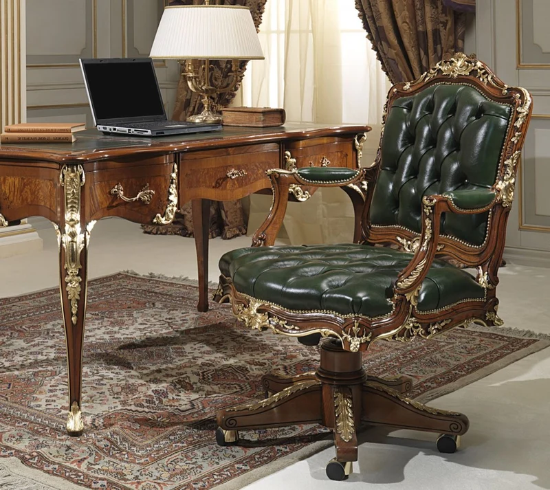 Casa Padrino Luxus Barock Schreibtisch Grün / Braun / Gold 156 x 88 x H. 80 cm - Prunkvoller handgefertigter Massivholz Bürotisch mit Echtleder - Barock Büromöbel - Luxus Qualität