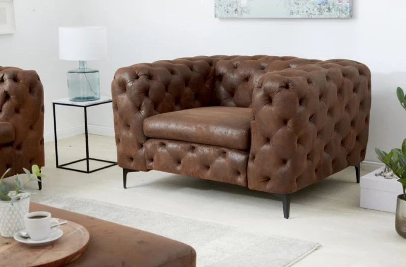Casa Padrino Chesterfield Wohnzimmer Sessel Antik Braun 120 x 100 x H. 70 cm - Chesterfield Wohnzimmer Möbel