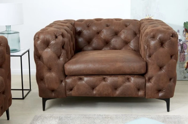 Casa Padrino Chesterfield Wohnzimmer Sessel Antik Braun 120 x 100 x H. 70 cm - Chesterfield Wohnzimmer Möbel