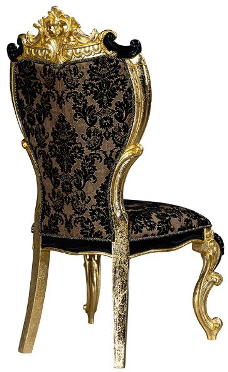 Casa Padrino Luxus Barock Esszimmer Stuhl Set mit elegantem Muster Braun / Schwarz / Gold 60 x 65 x H. 120 cm - Küchen Stühle 6er Set im Barockstil - Barock Esszimmer Möbel