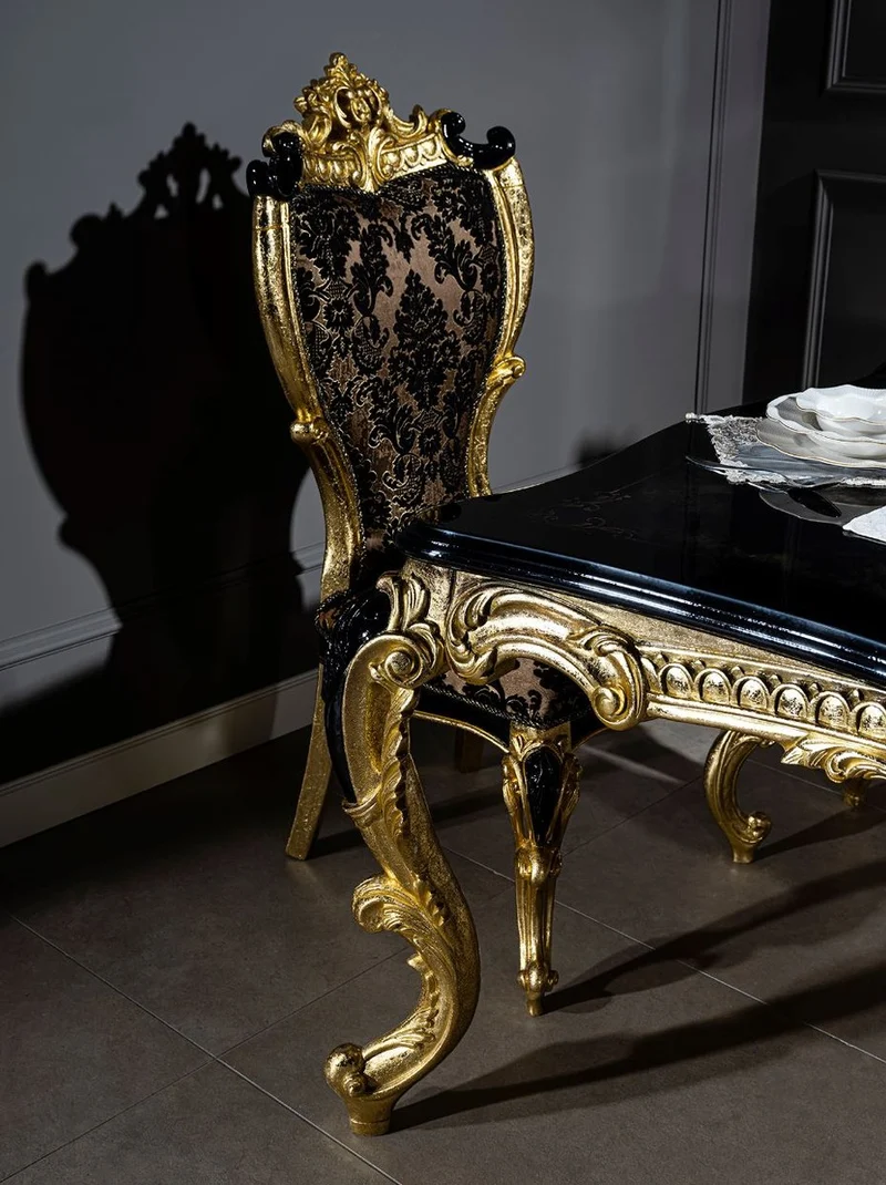 Casa Padrino Luxus Barock Esszimmer Stuhl Set mit elegantem Muster Braun / Schwarz / Gold 60 x 65 x H. 120 cm - Küchen Stühle 6er Set im Barockstil - Barock Esszimmer Möbel