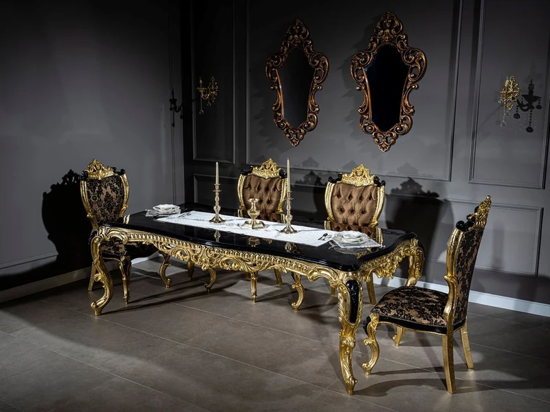 Casa Padrino Luxus Barock Esszimmer Stuhl Set mit elegantem Muster Braun / Schwarz / Gold 60 x 65 x H. 120 cm - Küchen Stühle 6er Set im Barockstil - Barock Esszimmer Möbel