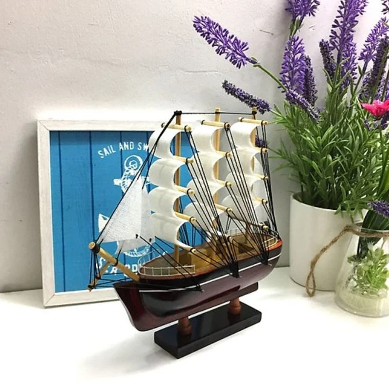 Casa Padrino Deko Segelschiff Belem mit Massivholz Ständer Braun / Weiß - Verschiedene Größen - Handgefertigtes Schiff Holzschiff - Deko Accessoires
