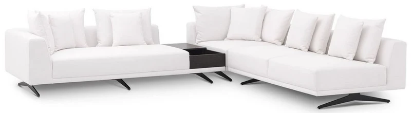 Casa Padrino Luxus Ecksofa Weiß / Bronzefarben 340 x 292 x H. 64 cm - Edles Wohnzimmer Sofa mit Kissen - Luxus Möbel - Luxus Qualität