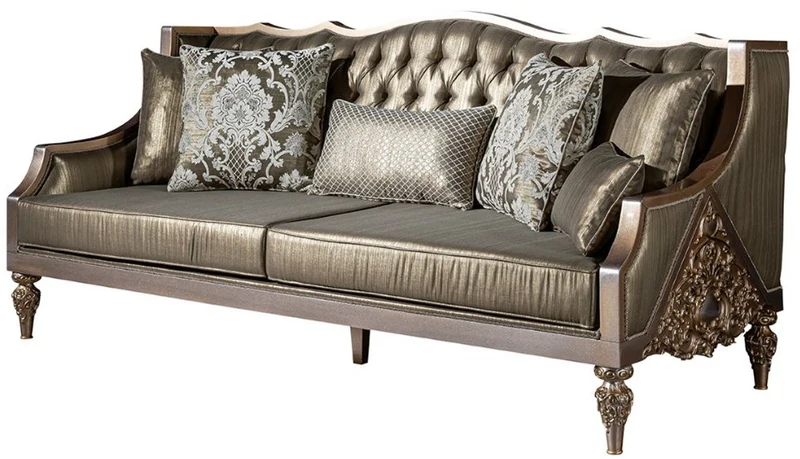 Casa Padrino Luxus Barock Wohnzimmer Set Grün / Silber / Kupfer / Gold - 2 Sofas & 2 Sessel & 1 Couchtisch - Wohnzimmer Möbel im Barockstil - Edel & Prunkvoll