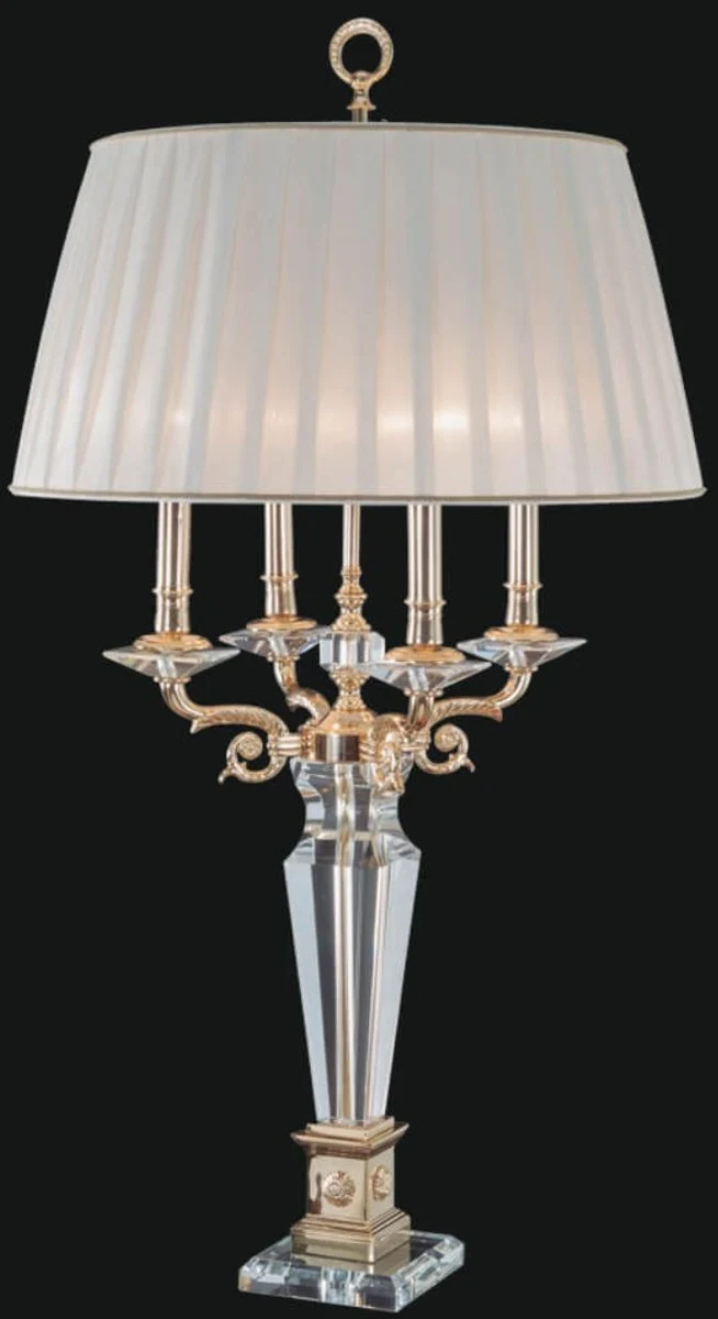 Casa Padrino Luxus Barock Kristallglas Tischleuchte Gold / Weiß Ø 55 x H. 100 cm - Hotel & Restaurant Deko Accessoires - Edel & Prunkvoll