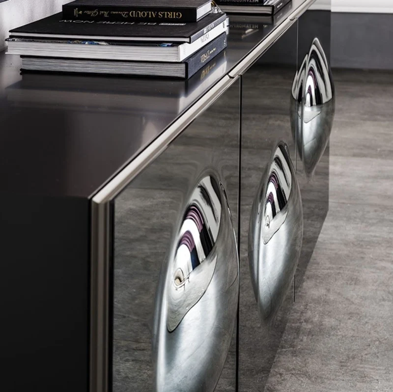 Casa Padrino Luxus Designer Sideboard Graphit Matt 200 x 50 x H. 73 cm - Moderner Massivholz Schrank mit 3 verspiegelten Türen - Luxus Möbel