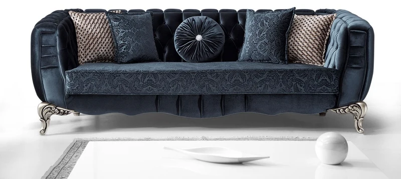 Casa Padrino Luxus Barock Wohnzimmer Set Blau / Silber - 2 Sofas & 2 Sessel & 1 Couchtisch - Elegante Wohnzimmer Möbel im Barockstil