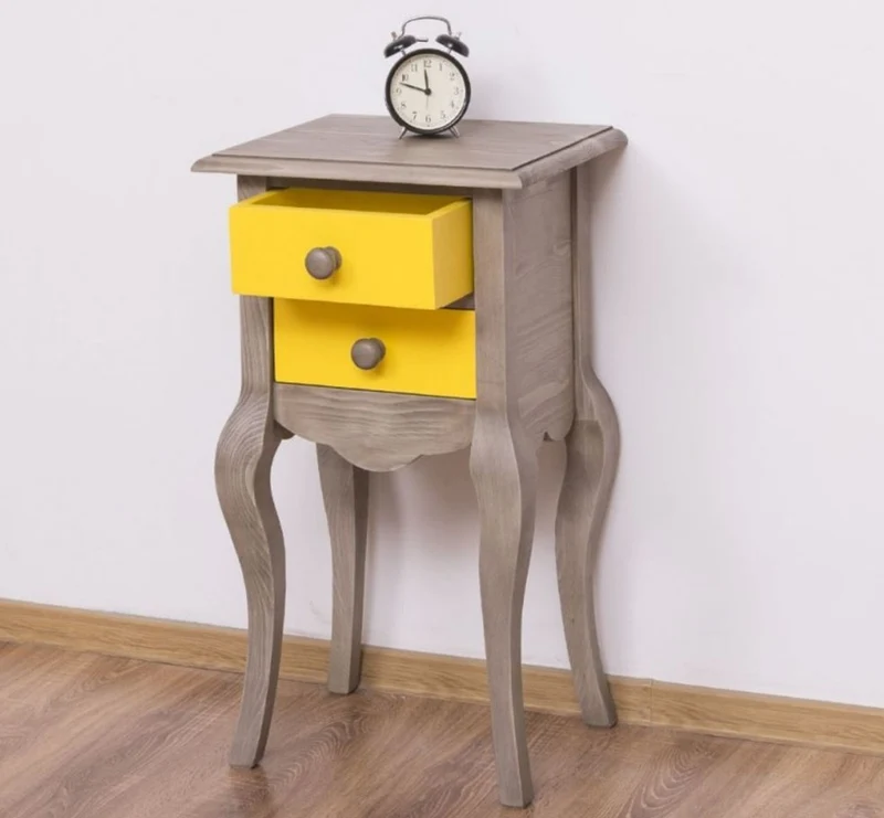 Casa Padrino Landhausstil Beistelltisch Hellgrau / Gelb 40 x 34 x H. 70 cm - Massivholz Nachttisch - Kleine Schlafzimmer Kommode mit 2 Schubladen - Landhausstil Möbel