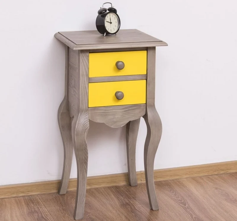 Casa Padrino Landhausstil Beistelltisch Hellgrau / Gelb 40 x 34 x H. 70 cm - Massivholz Nachttisch - Kleine Schlafzimmer Kommode mit 2 Schubladen - Landhausstil Möbel