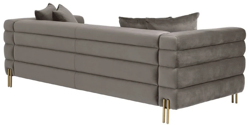 Casa Padrino Luxus Couch Grau / Messingfarben 230 x 95 x H. 70,5 cm - Wohnzimmer Sofa mit edlem Samtstoff - Luxus Möbel