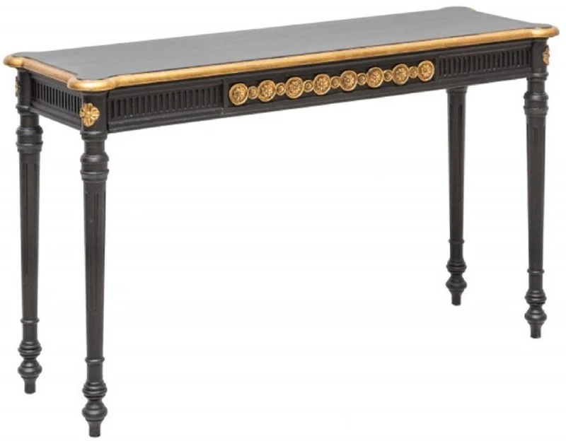 Casa Padrino Barock Konsole Schwarz / Gold 125 x 40 x H. 75,5 cm - Antik Stil Konsolentisch - Wohnzimmer Möbel im Barockstil - Barock Möbel