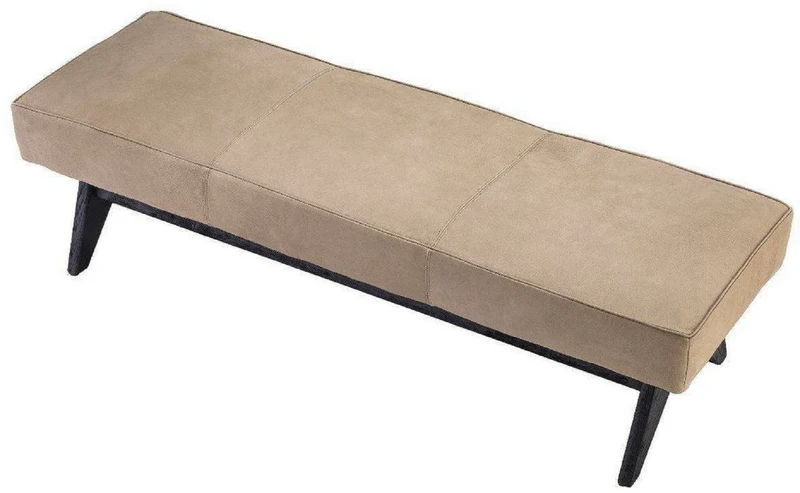 Casa Padrino Luxus Echtleder Bank Beige / Schwarz 164 x 54 x H. 44 cm - Gepolsterte Massivholz Sitzbank mit edlem Nubuk Büffelleder - Luxus Möbel