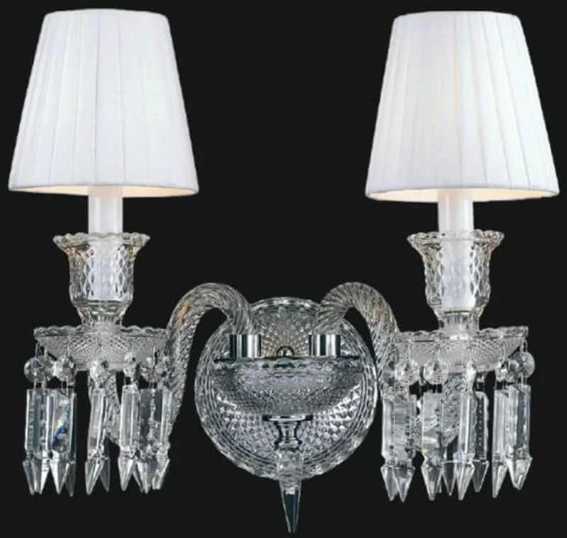 Casa Padrino Luxus Barock Kristallglas Doppel Wandleuchte Silber / Weiß 42 x H. 42 cm - Prunkvolle Wandlampe im Barockstil
