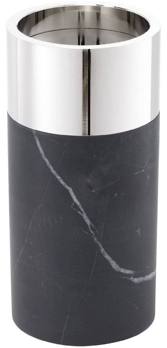 Casa Padrino Luxus Kerzenhalter Set Schwarz / Silber - 3 runde Marmor Kerzenhalter - Luxus Qualität - Deko Accessoires