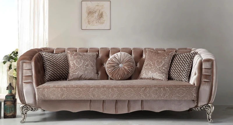 Casa Padrino Luxus Barock Sofa Rosa / Silber 235 x 103 x H. 82 cm - Barockstil Wohnzimmer Sofa mit dekorativen Kissen - Barock Wohnzimmer Möbel