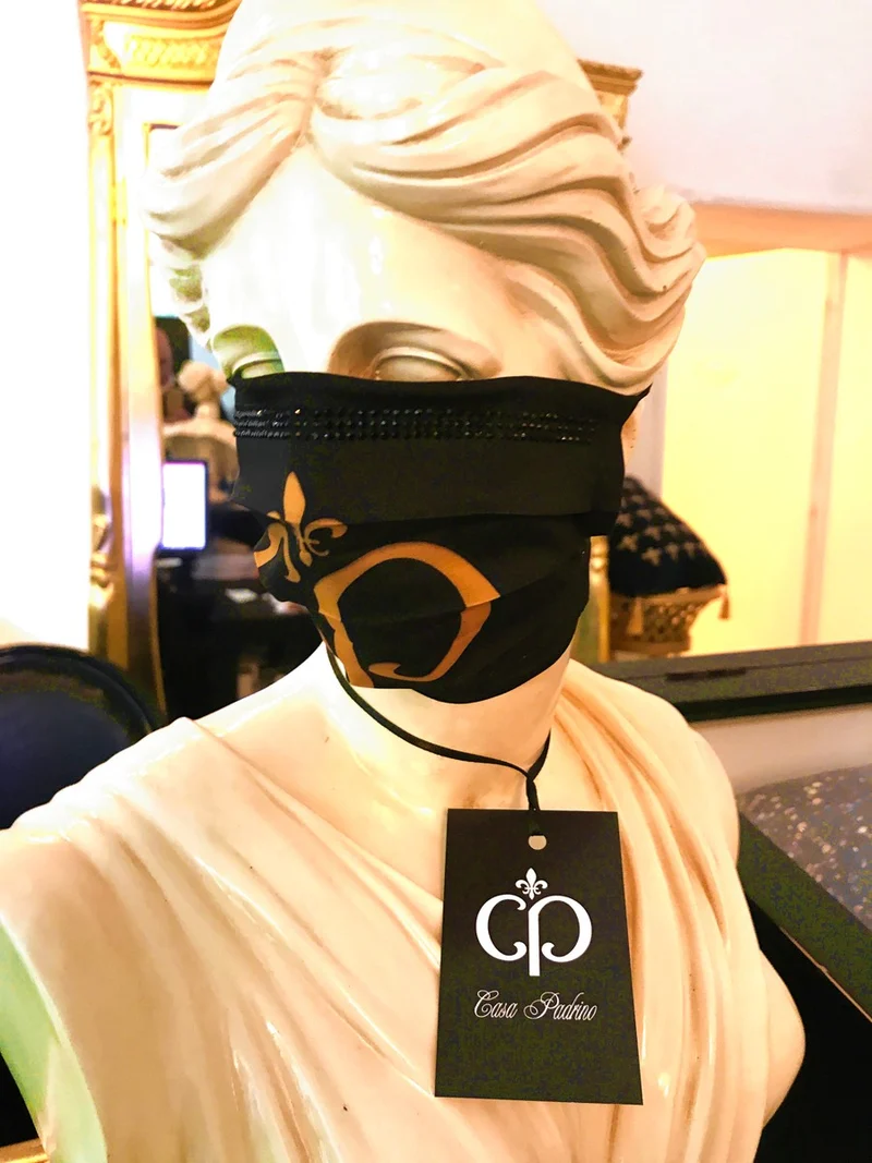 Casa Padrino Bling Bling Maske Schwarz / Gold - CP Maske mit schwarzen Glitzersteinen