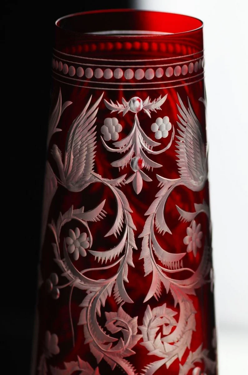 Casa Padrino Luxus Champagnerglas 6er Set Rot / Silber Ø 6,5 x H. 26,5 cm - Handgefertigte und handgravierte Champagnergläser - Hotel & Restaurant Accessoires - Luxus Qualität