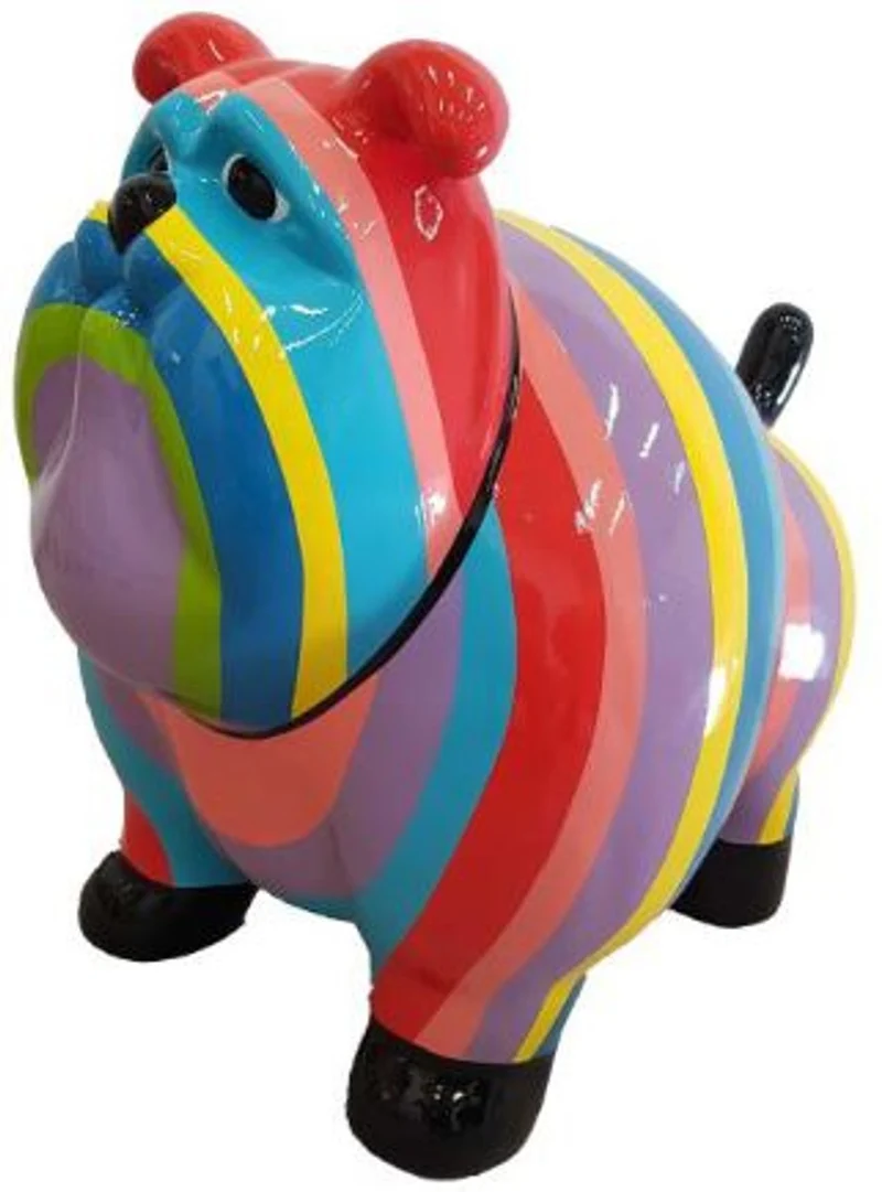 Casa Padrino Designer Dekofigur Alter Hund Bunt Gestreift 75 x H. 63 cm - Wetterbeständige Deko Skulptur - Wohnzimmer Deko - Garten Deko - Designer Deko Tierfigur