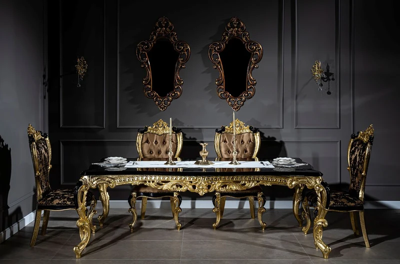 Casa Padrino Luxus Barock Esstisch Schwarz / Gold 230 x 114 x H. 80 cm - Prunkvoller Massivholz Esszimmertisch - Esszimmer Möbel im Barockstil