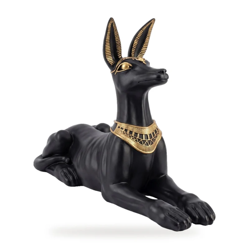 Casa Padrino Deko Skulptur Anubis Hund Schwarz / Gold 122 x H. 52 cm - Wetterbeständige Ägyptische Dekofigur - Deko Accessoires
