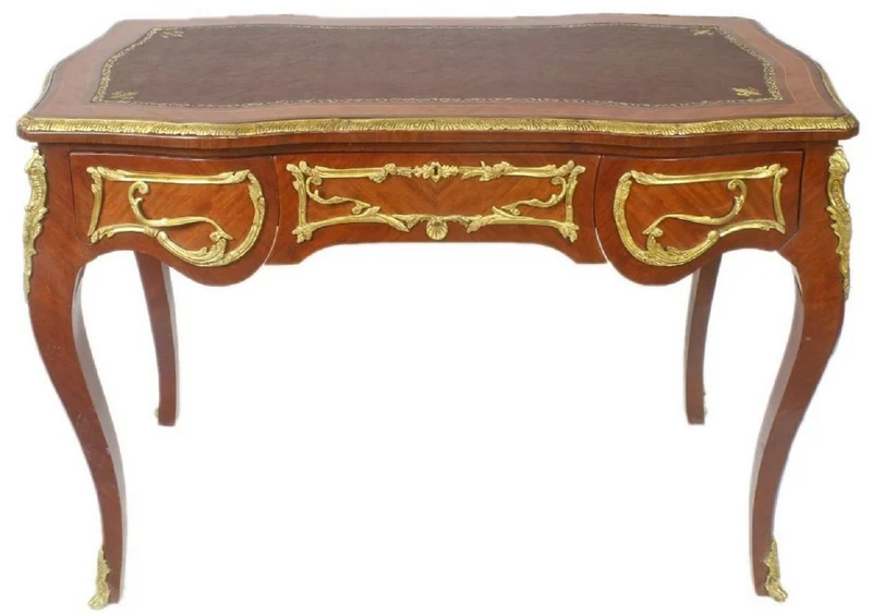 Casa Padrino Barock Schreibtisch Braun / Gold - Handgefertigter Massivholz Bürotisch mit 3 Schubladen - Büro Möbel im Barockstil