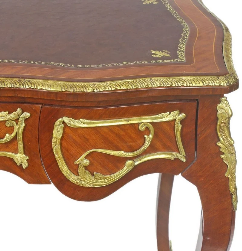 Casa Padrino Barock Schreibtisch Braun / Gold - Handgefertigter Massivholz Bürotisch mit 3 Schubladen - Büro Möbel im Barockstil