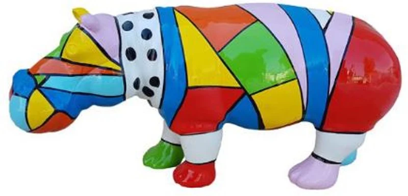 Casa Padrino Designer Dekofigur Nilpferd Bunt 100 x H. 45 cm - Deko Skulptur - Gartenfigur - Wetterbeständige Gartendekoration