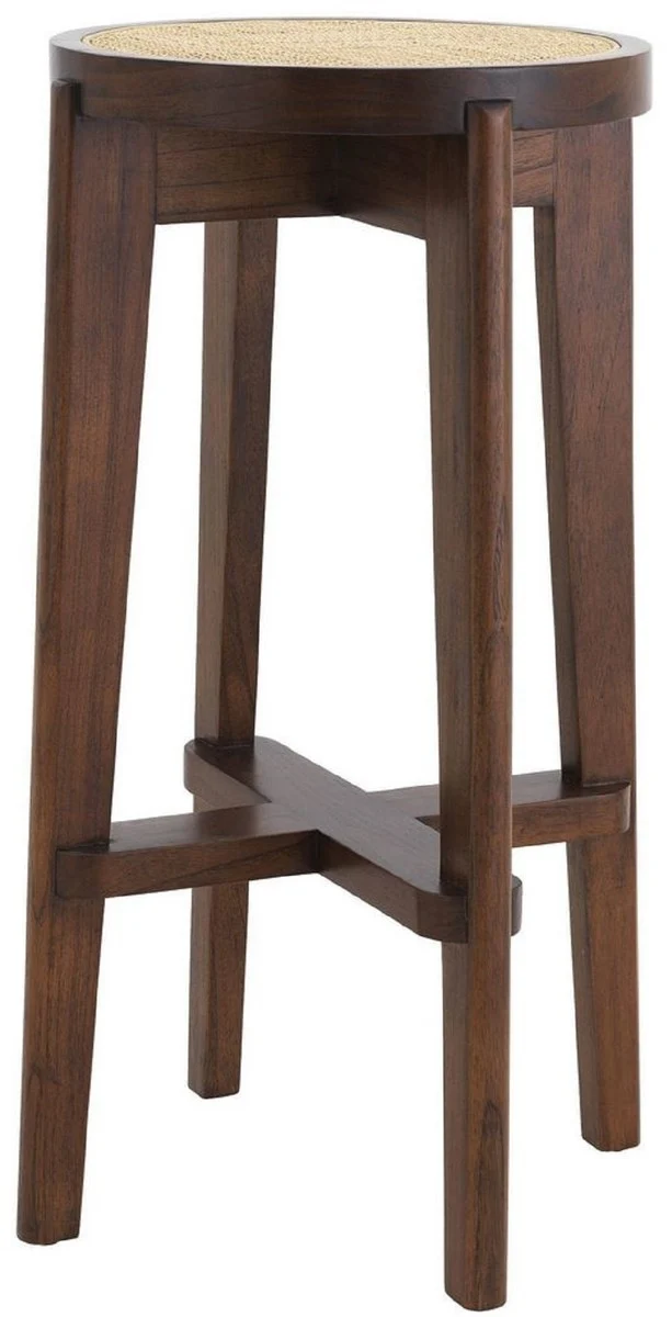Casa Padrino Luxus Barhocker Braun / Naturfarben Ø 44 x H. 76,5 cm - Runder Massivholz Barstuhl - Bar Möbel