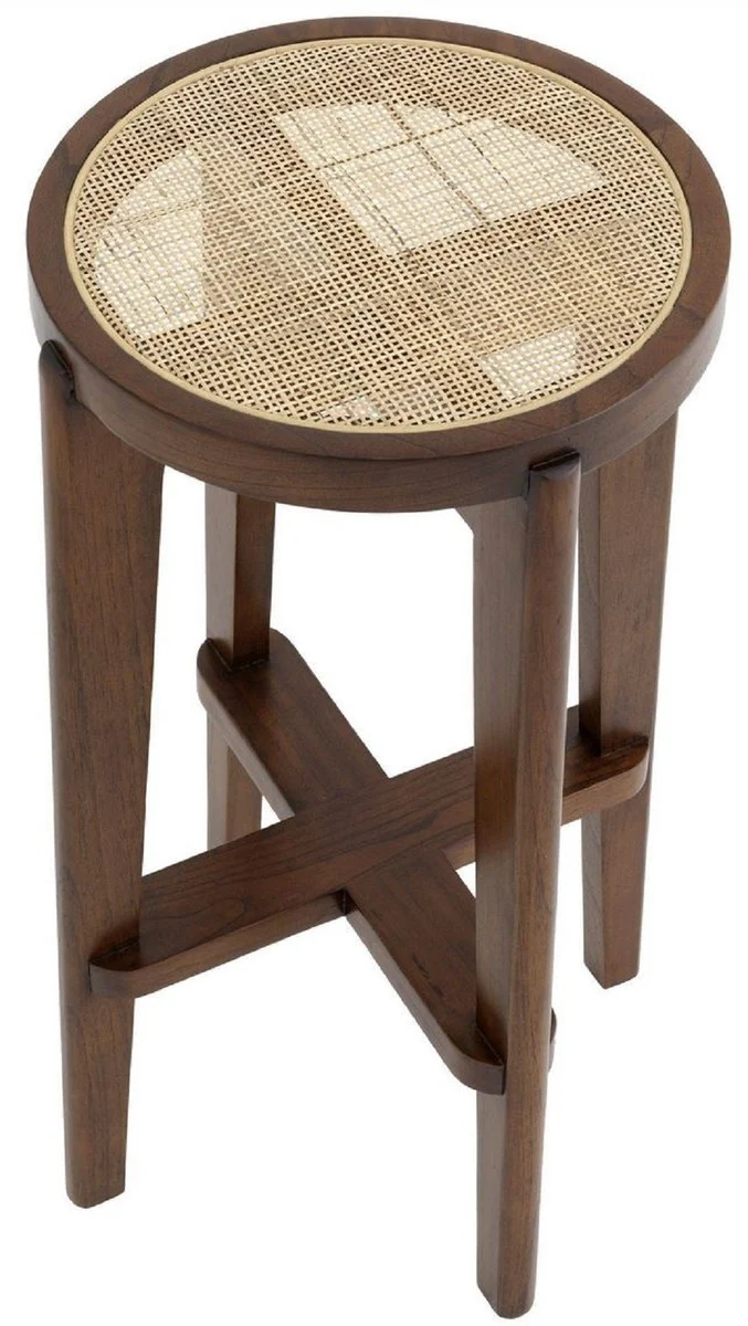 Casa Padrino Luxus Barhocker Braun / Naturfarben Ø 44 x H. 76,5 cm - Runder Massivholz Barstuhl - Bar Möbel