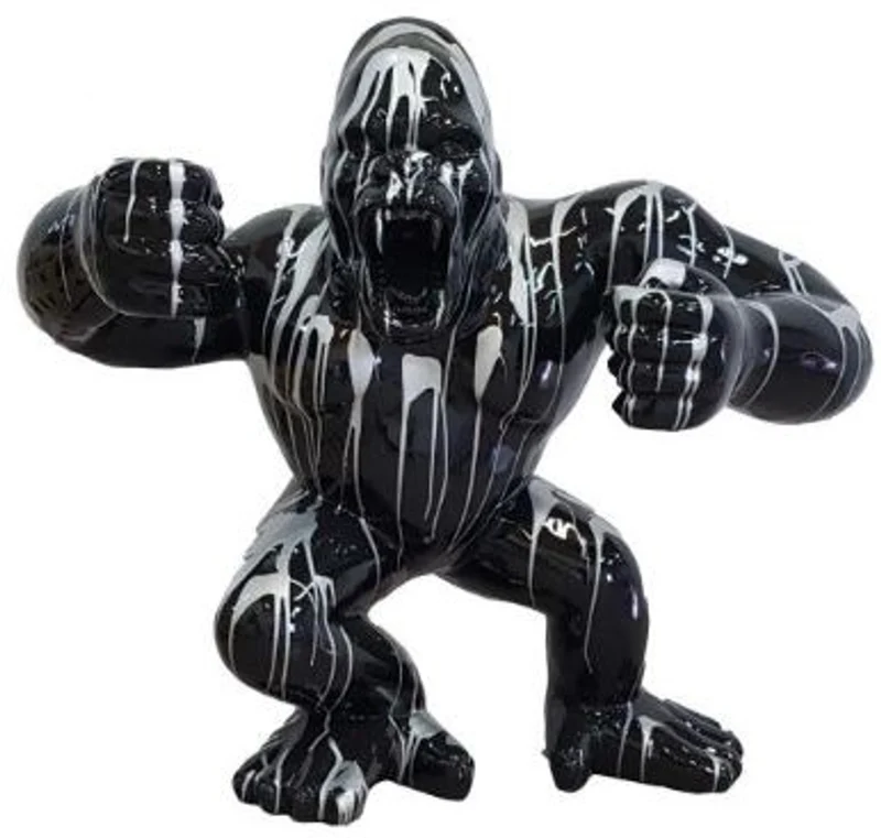 Casa Padrino Designer Deko Skulptur Gorilla Affe Schwarz / Silber 125 x 60 x H. 102 cm - Wetterbeständige Dekofigur