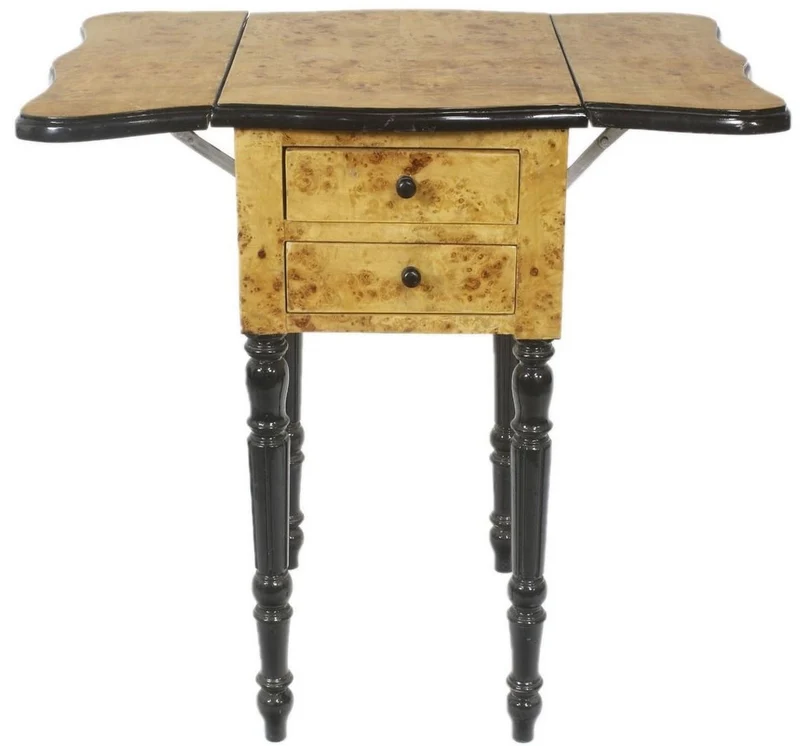 Casa Padrino Art Deco Beistelltisch mit 2 Schubladen Vogelaugenahorn Hellbraun / Schwarz 40 x 30 x H. 75 cm - Art Deco Wohnzimmer Möbel