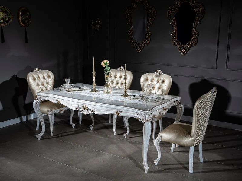 Casa Padrino Luxus Barock Esszimmer Stuhl Set Gold / Antik Weiß / Gold 57 x 65 x H. 113 cm - Küchen Stühle 6er Set - Barock Esszimmer Möbel - Edel & Prunkvoll