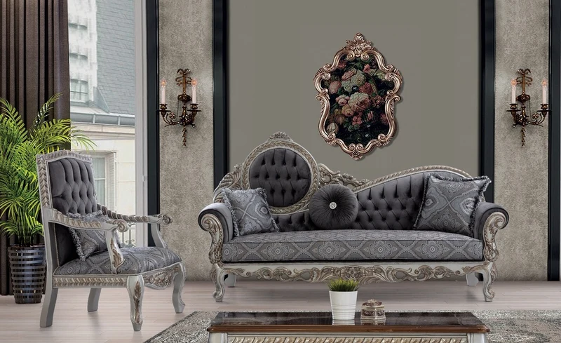 Casa Padrino Luxus Barock Sessel Grau / Blau / Silber / Bronze 80 x 80 x H. 120 cm - Prunkvoller Massivholz Wohnzimmer Sessel mit elegantem Muster und dekorativem Kissen - Barock Wohnzimmer Möbel