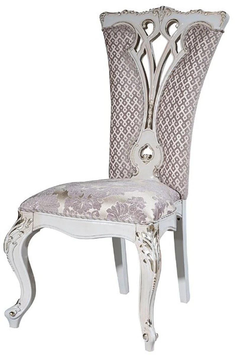 Casa Padrino Luxus Barock Esszimmer Stuhl Set Lila / Beige / Weiß / Gold 57 x 65 x H. 113 cm - Küchen Stühle 6er Set - Prunkvolle Barock Esszimmer Möbel