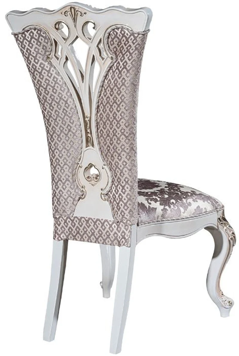 Casa Padrino Luxus Barock Esszimmer Stuhl Set Lila / Beige / Weiß / Gold 57 x 65 x H. 113 cm - Küchen Stühle 6er Set - Prunkvolle Barock Esszimmer Möbel