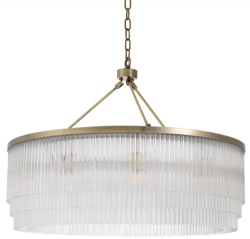 Casa Padrino Luxus Kronleuchter Messingfarben Ø 90 x H. 61 cm - Runder Metall Kronleuchter mit eleganten Glasstäben - Hotel & Restaurant Kronleuchter