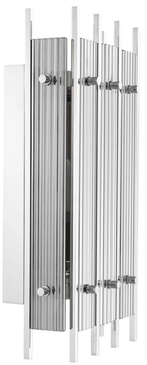 Casa Padrino Luxus Wandleuchte Silber / Grau 23 x 12 x H. 42 cm - Elegante Wandlampe mit Rauchglas - Luxus Qualität