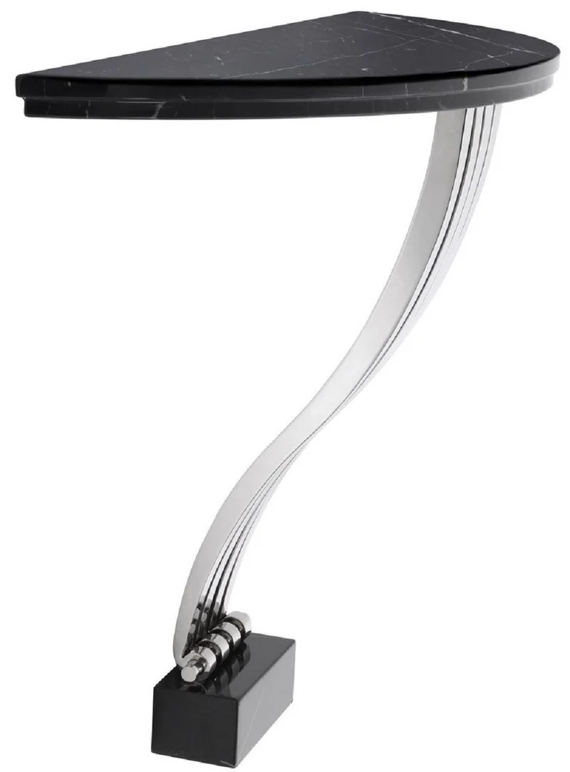 Casa Padrino Designer Konsole Schwarz / Silber 99 x 35 x H. 77,5 cm - Marmor Konsolentisch mit Edelstahl Gestell - Designer Möbel - Luxus Qualität