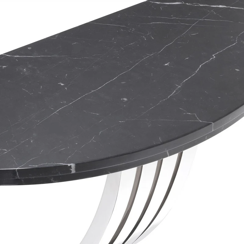 Casa Padrino Designer Konsole Schwarz / Silber 99 x 35 x H. 77,5 cm - Marmor Konsolentisch mit Edelstahl Gestell - Designer Möbel - Luxus Qualität
