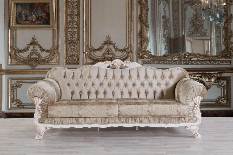 Casa Padrino Barock Wohnzimmer Set Braun / Weiß / Beige - 2 Sofas & 2 Sessel & 1 Couchtisch - Wohnzimmer Möbel im Barockstil