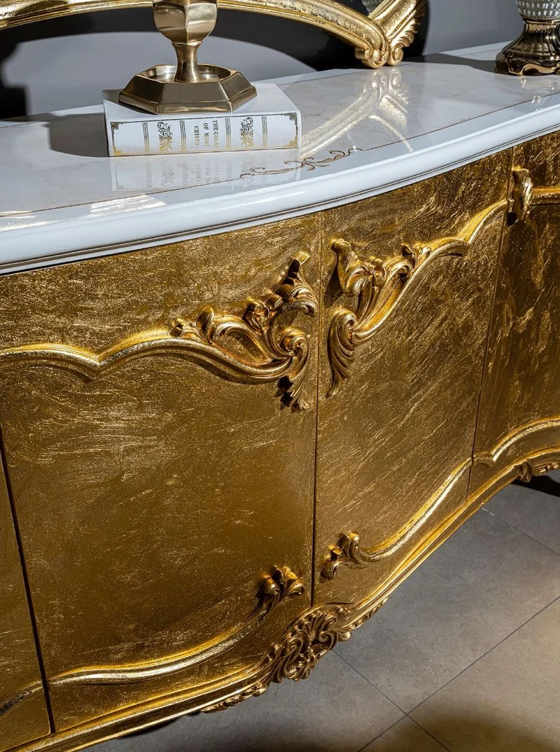 Casa Padrino Luxus Barock Möbel Set Sideboard mit Spiegel Weiß / Gold - Prunkvoller Massivholz Schrank mit elegantem Wandspiegel - Möbel im Barockstil