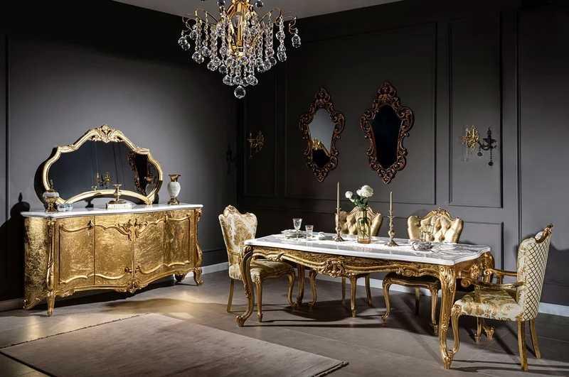 Casa Padrino Luxus Barock Möbel Set Sideboard mit Spiegel Weiß / Gold - Prunkvoller Massivholz Schrank mit elegantem Wandspiegel - Möbel im Barockstil
