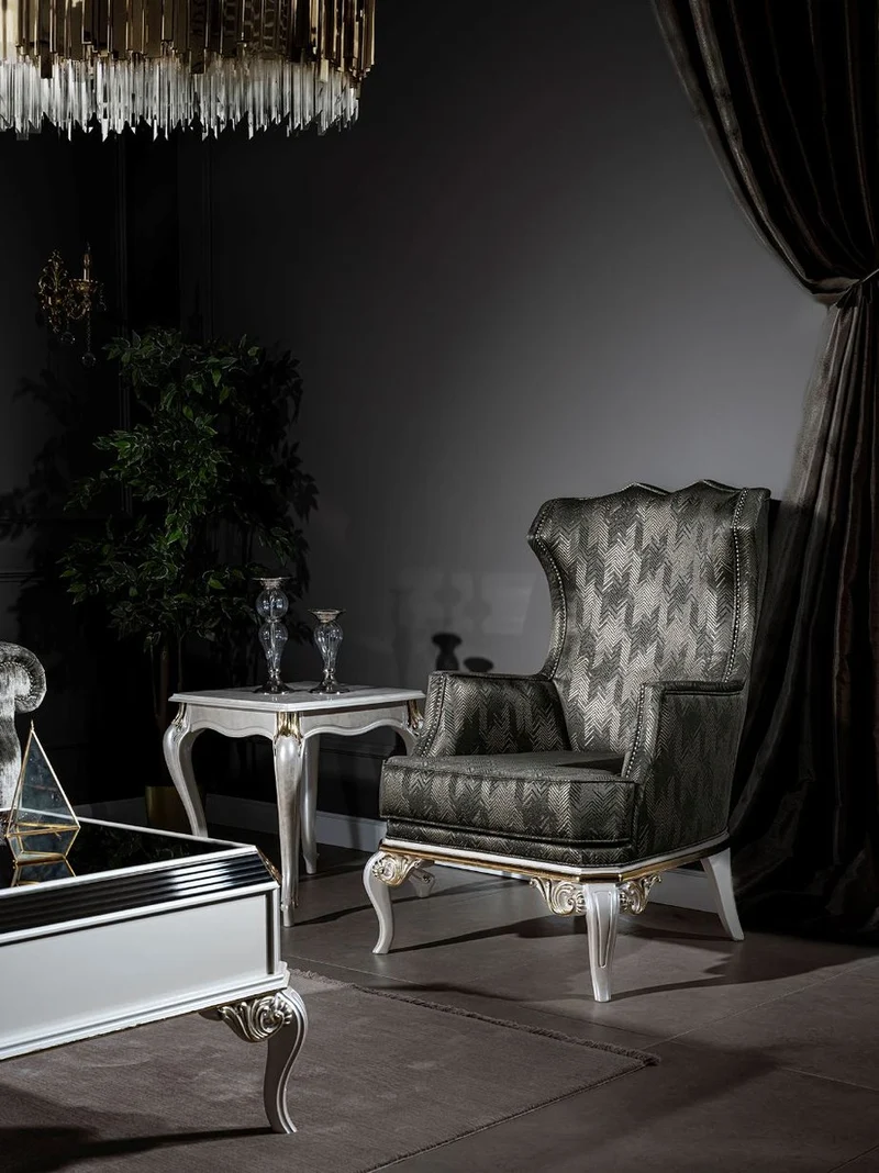 Casa Padrino Luxus Barock Ohrensessel Grün / Weiß / Gold 77 x 85 x H. 113 cm - Wohnzimmer Sessel mit elegantem Muster - Barock Wohnzimmer Möbel